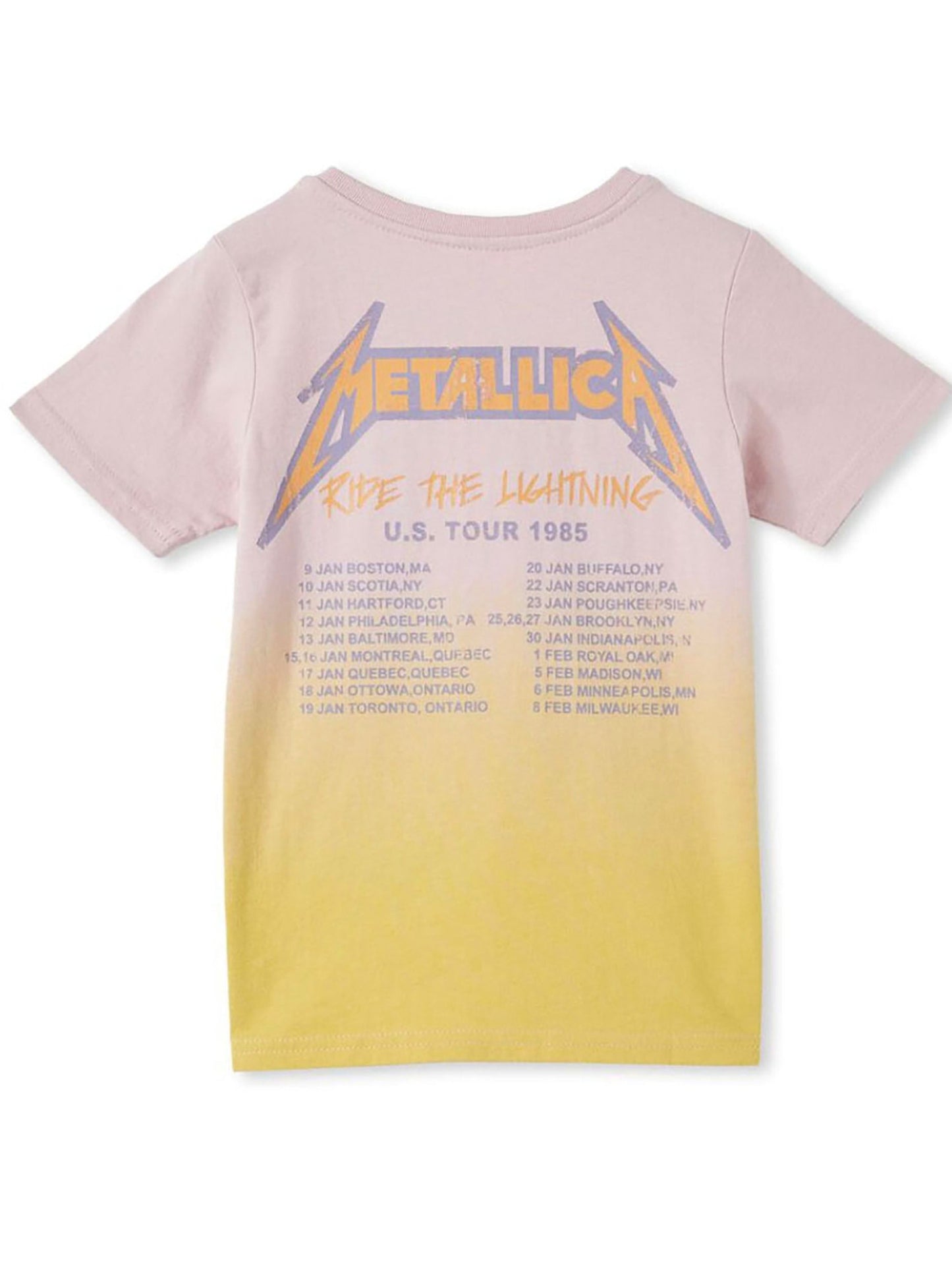 Metallica Tour 1985 Vintage Style Tee Yellow dip dye- Officially Licensed Kids T Shirt