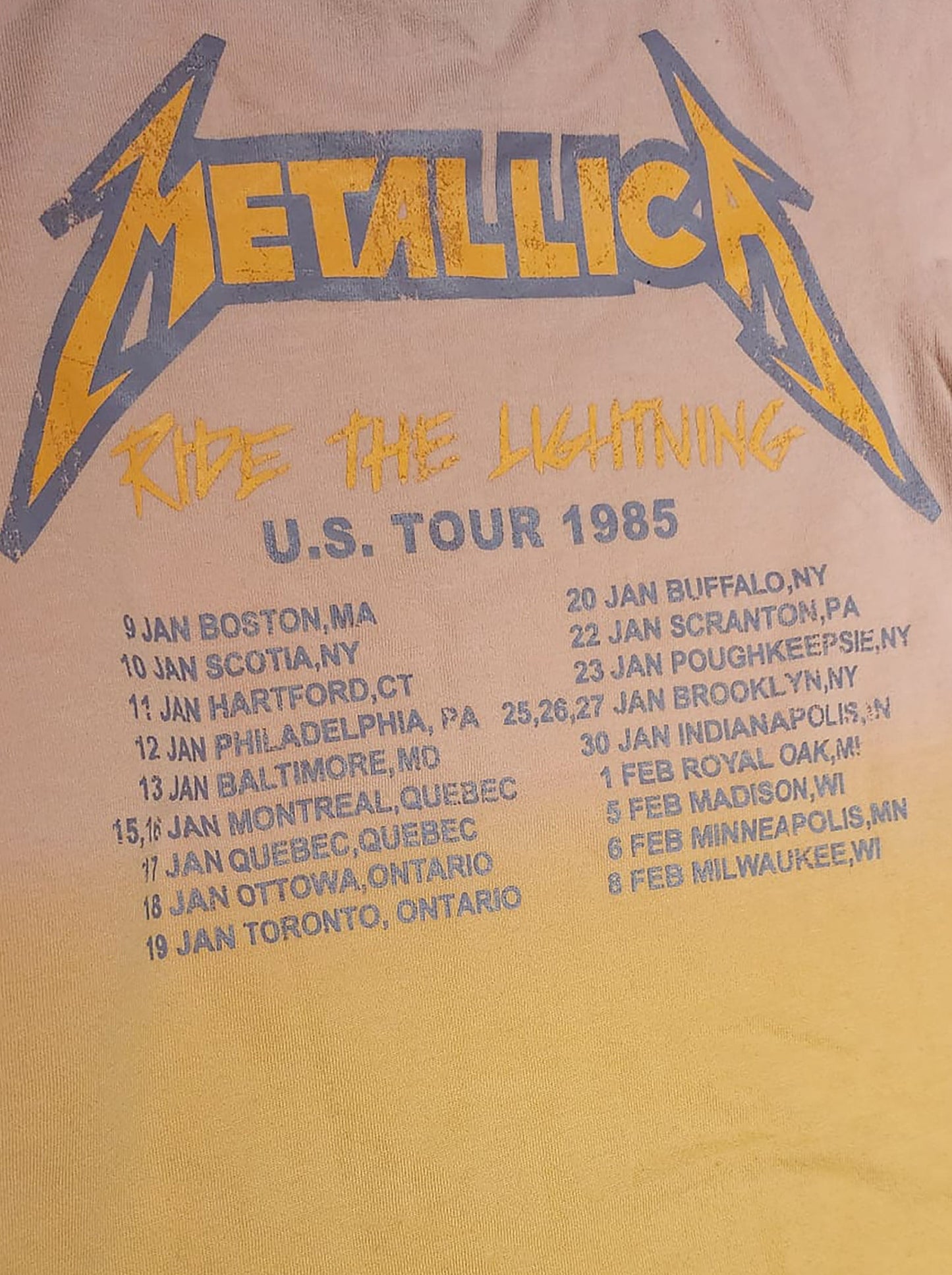 Metallica Tour 1985 Vintage Style Tee Yellow dip dye- Officially Licensed Kids T Shirt