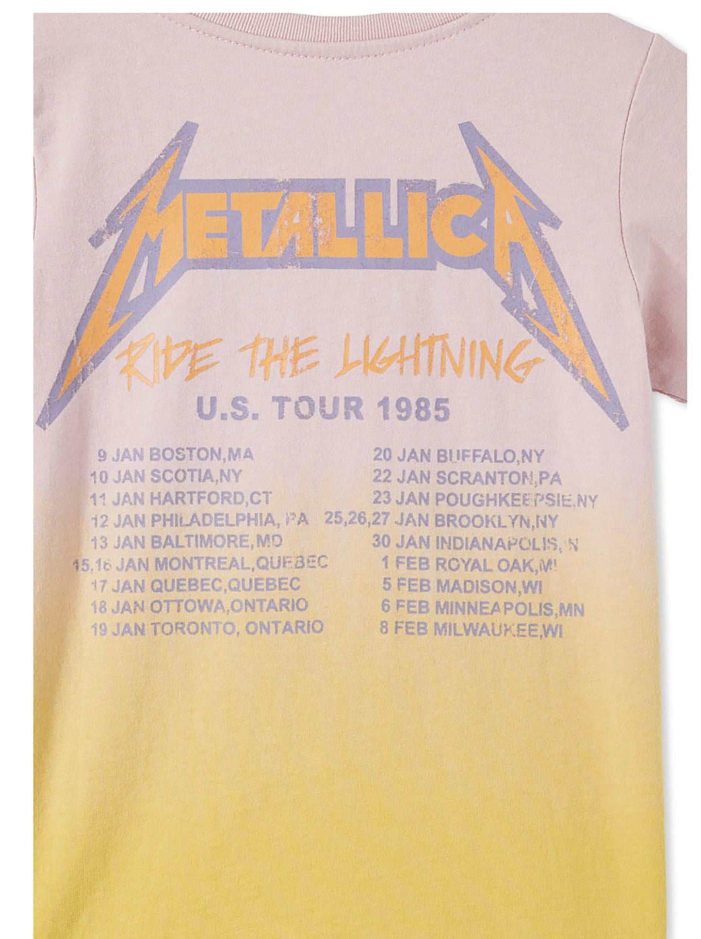 Metallica Tour 1985 Vintage Style Tee Yellow dip dye- Officially Licensed Kids T Shirt