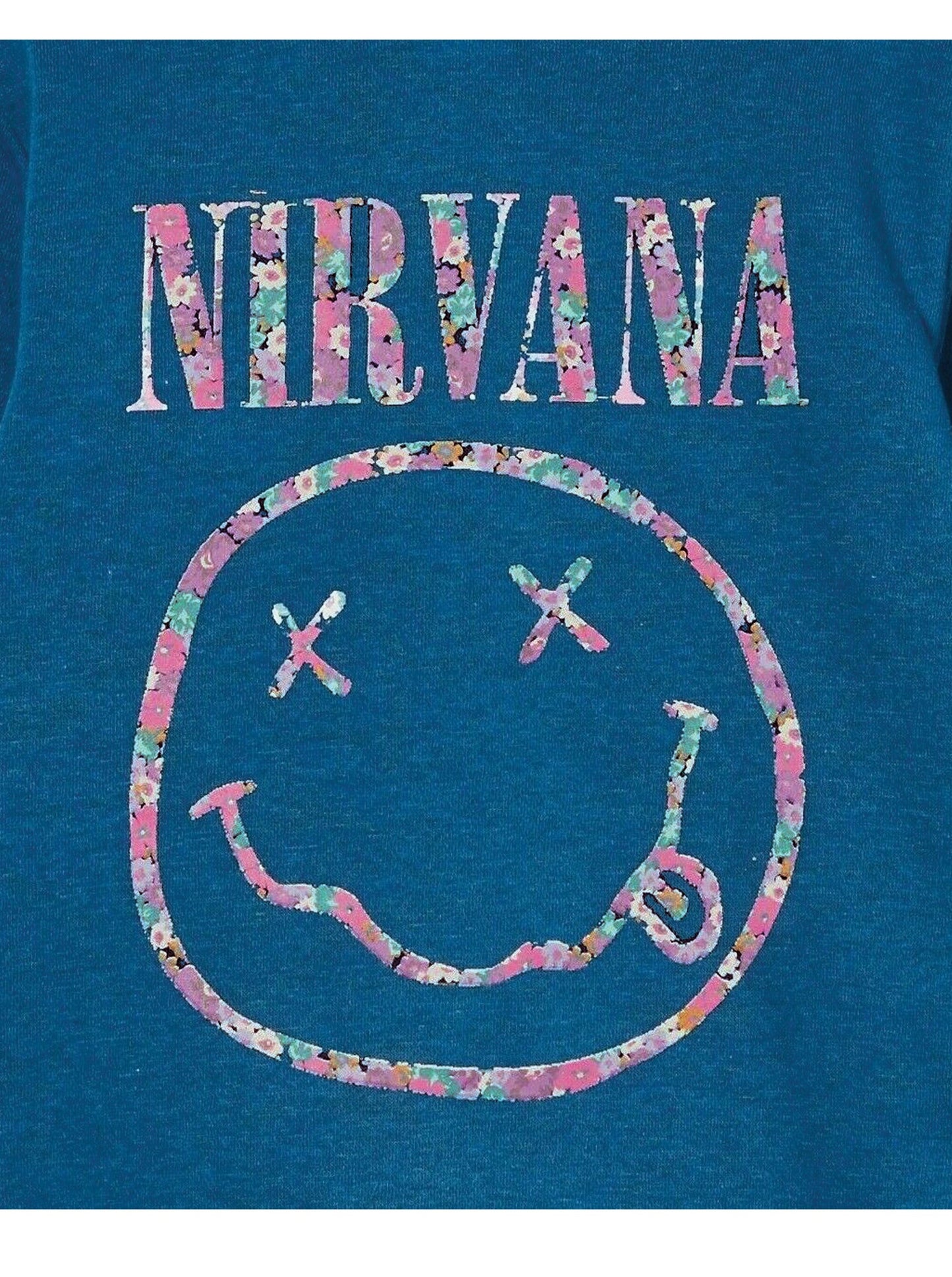 Nirvana Original Floral Face Logo on Blue Sweatshirt Hoodie - Officially Licensed Kids T Shirt