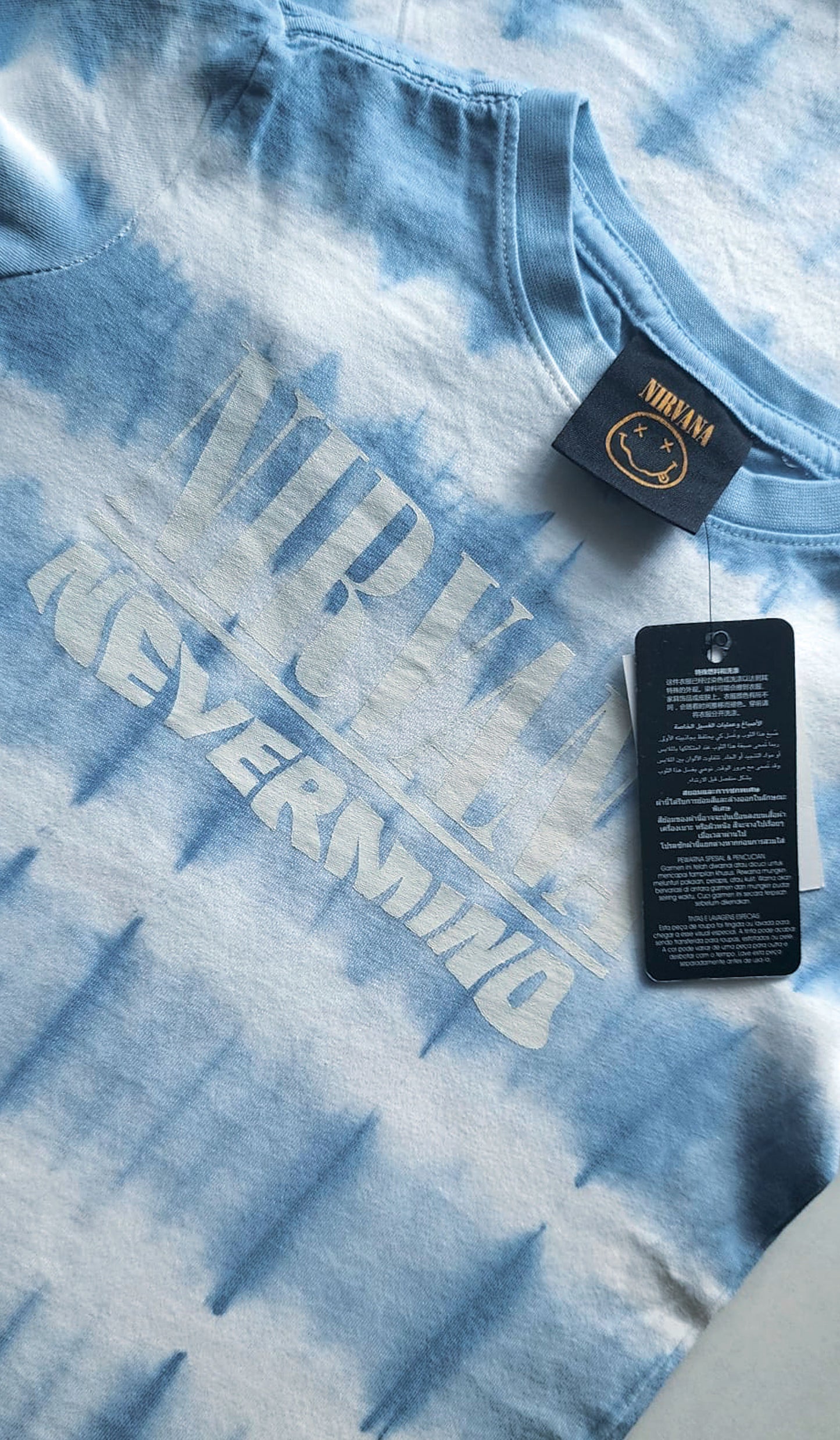 Nirvana Nervermind Dusty Blue Tie Dye Officially Licensed Vintage Style T Shirt