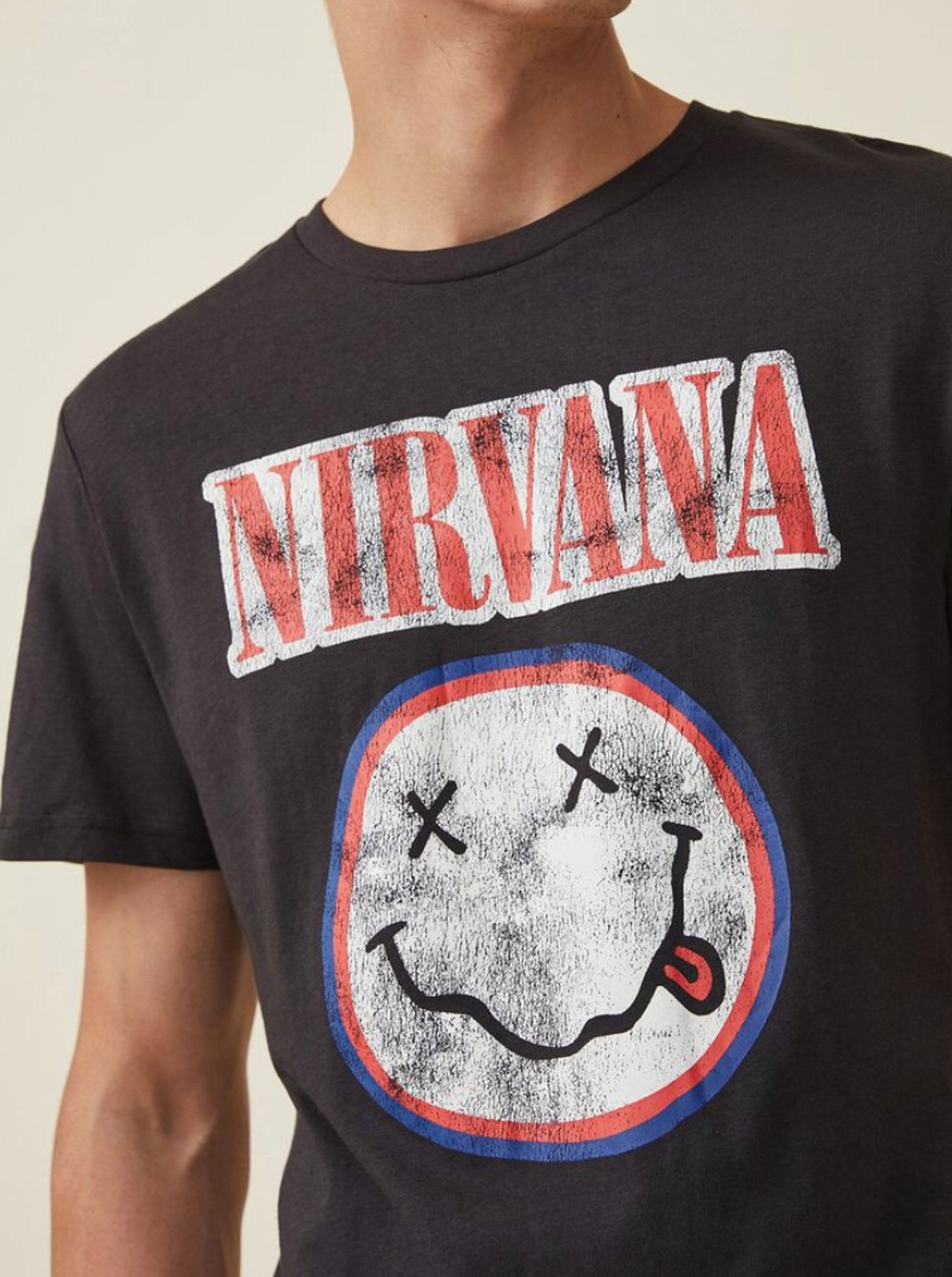 Nirvana White Smiley Retro Tee Vintage Style - Officially Licensed Adult T Shirt