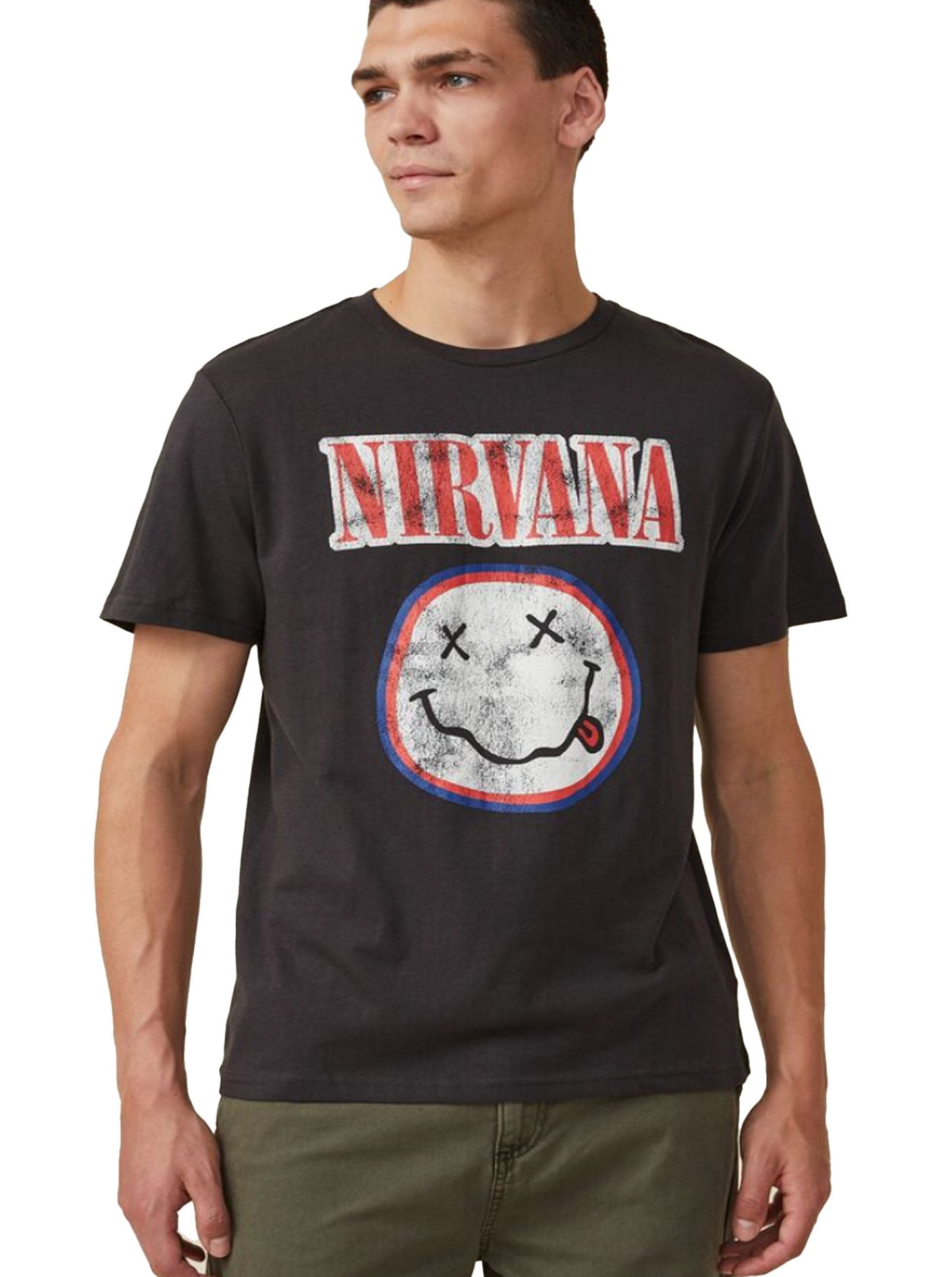 Nirvana White Smiley Retro Tee Vintage Style - Officially Licensed Adult T Shirt