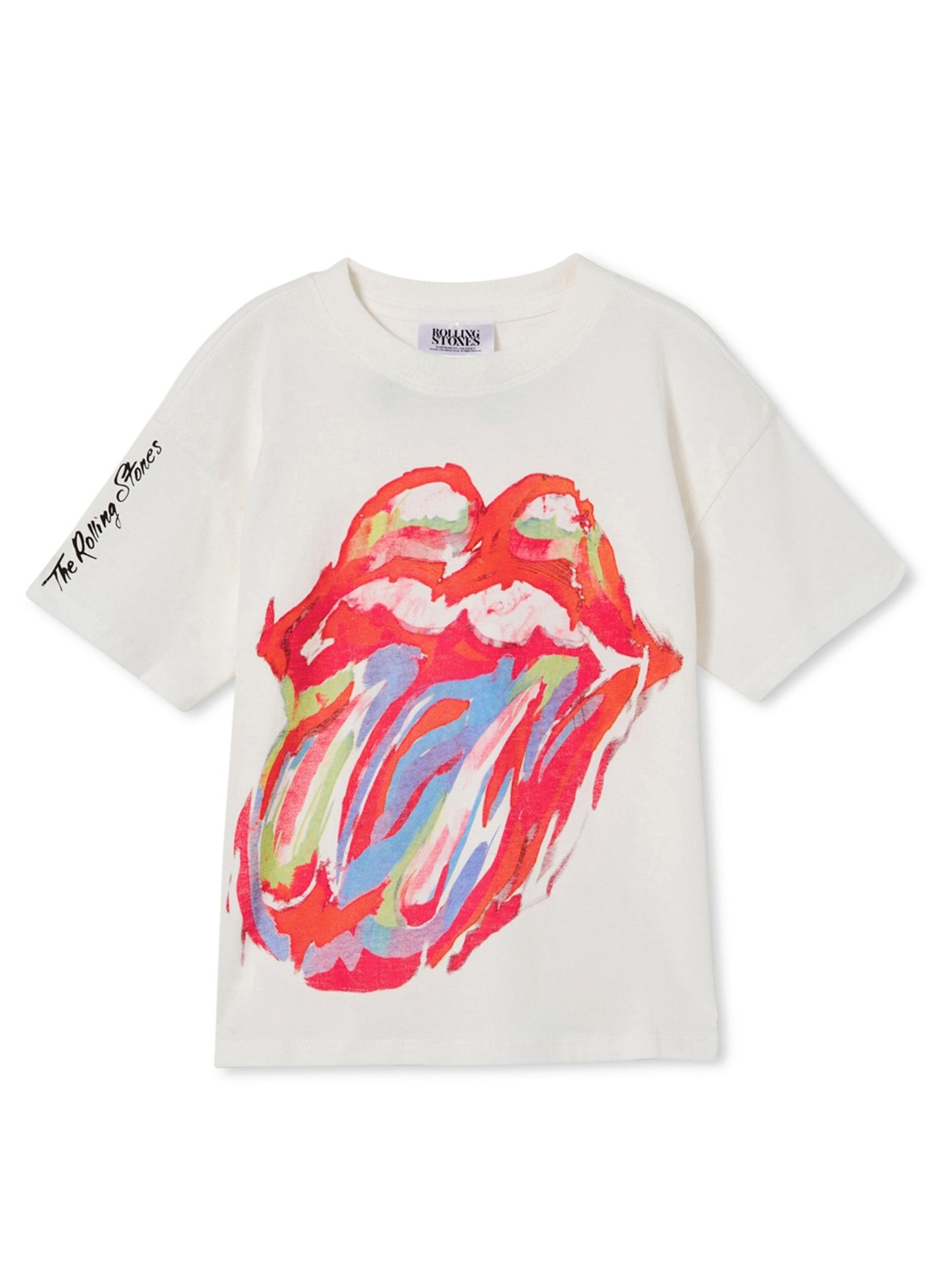 Rolling Stones Light Vanilla Painted Logo Tee Vintage Style - Officially Licensed Kids T Shirt